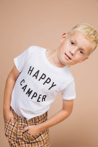 White Happy Camper Shirt for Kids by The Bee and The Fox