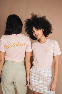 Two women wearing Peach Women for Women Sisterhood Shirt by The Bee and The Fox